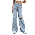 thumbnail image 1 of YDFCWXW Women's High Waisted Ripped Wide Leg Distressed Denim Pants Casual Loose Fit Jeans (Light Blue, L), 1 of 9