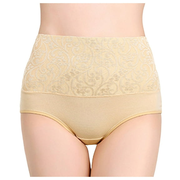 YDFCWXW Women's Jacquard Cotton Underwear Briefs,High Waist Ladies Panty, Sexy Stretch Breathable Underwear Briefs (Beige, 3XL)