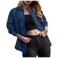 thumbnail image 1 of YDFCWXW Women's Jean Jacket Distressed Denim Jacket Long Sleeve Button Down Jean Jacket For Women Dark Blue, M, 1 of 9