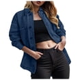 thumbnail image 1 of YDFCWXW Women's Jean Jacket Distressed Denim Jacket Long Sleeve Button Down Jean Jacket For Women Dark Blue, XXL, 1 of 9