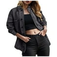 thumbnail image 1 of YDFCWXW Women's Jean Jacket Distressed Denim Jacket Long Sleeve Button Down Jean Jacket For Women Grey, L, 1 of 9