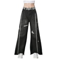 thumbnail image 1 of YDFCWXW Women's Jeans Fashion Y2K Vintage Straight High Waist Baggy Wide Leg Ripped Streetwear Casual Denim Pants (Black, XL), 1 of 9