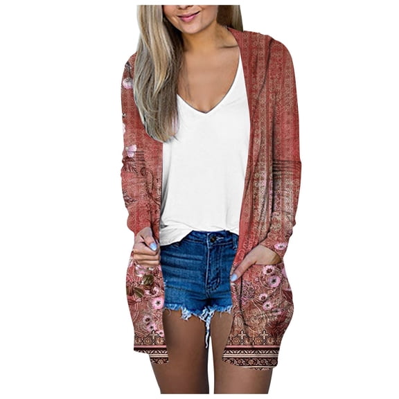 YDFCWXW Women's Lightweight Cardigan Sweaters Open Front Long Sleeve Casual Loose Thin Cardigans with Pockets 2025 Red, XL