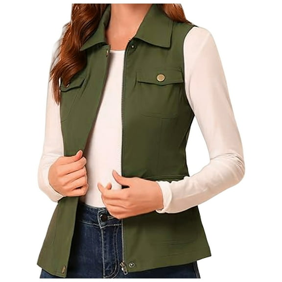 YDFCWXW Women's Lightweight Vest Casual Zip Up Utility Vest Hiking Golf Sleeveless Jackets with Pockets AG, S