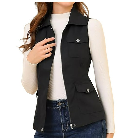 YDFCWXW Women's Lightweight Vest Casual Zip Up Utility Vest Hiking Golf Sleeveless Jackets with Pockets Black, M