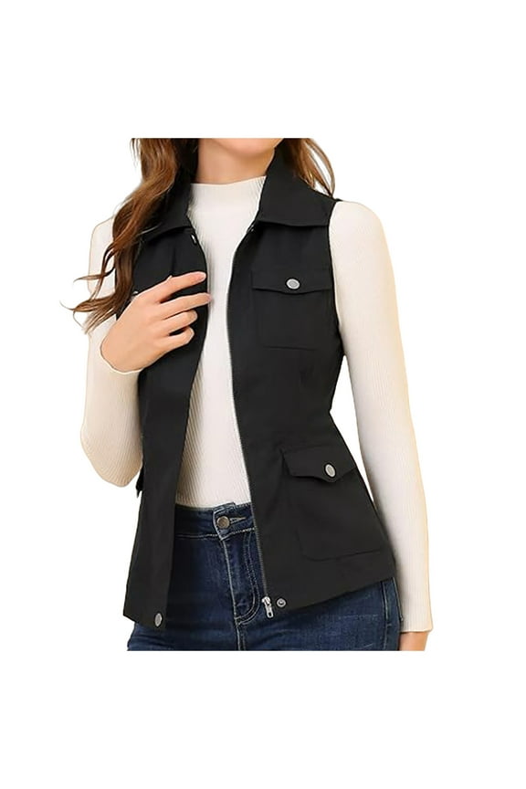 Women's Lightweight Vest Casual Zip Up Utility Vest Hiking Golf Sleeveless Jackets with Pockets Black, M