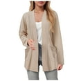 thumbnail image 1 of YDFCWXW Women's Long Cardigan Sweater Open Front Classic Knitted Lightweight Sweater with Pockets Khaki, M, 1 of 9