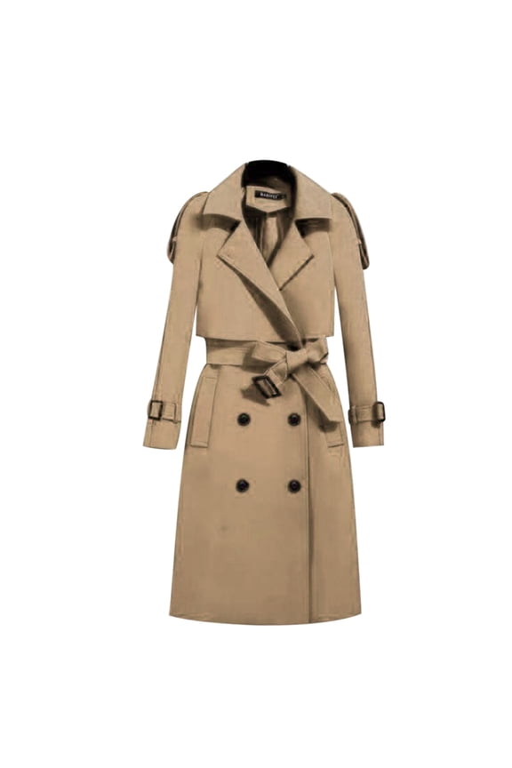 Women's Long Waterproof Trench Coat Double Classic Lapel Coat Belted with Pockets Khaki, L