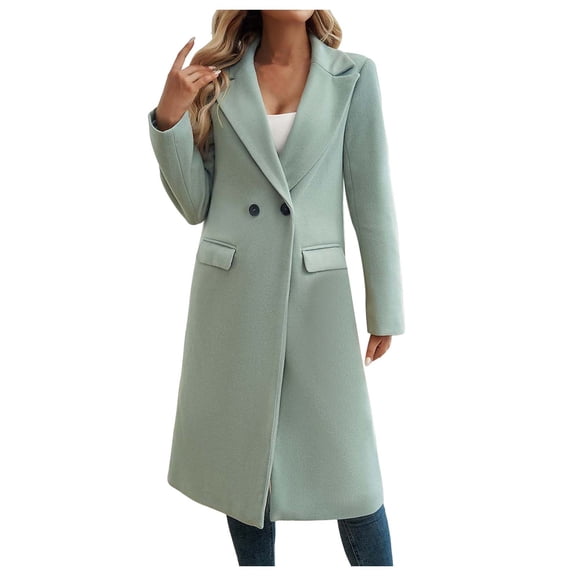 YDFCWXW Women's Notch Lapel Wool Blend Mid Long Pea Trench Coat Green, S