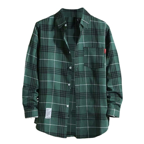 YDFCWXW Women's Plaid Shirt Long Sleeve Button Down Lapel Collar Casual Loose Jacket with Pockets Fall and Winter Green, M