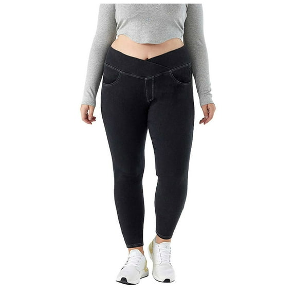 YDFCWXW Women's Plus Size Jeans Stretch Pull on Jegging Cross Over High Waist Legging Tummy Control Yoga Pants Dark Gray, 4XL