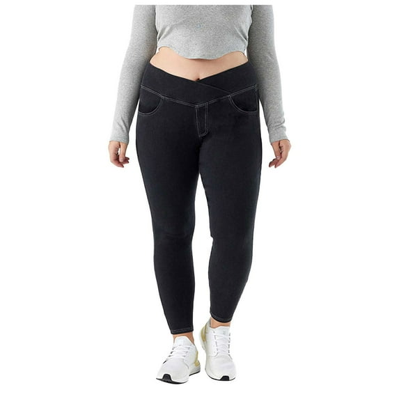 YDFCWXW Women's Plus Size Jeans Stretch Pull on Jegging Cross Over High Waist Legging Tummy Control Yoga Pants Dark Gray, 4XL
