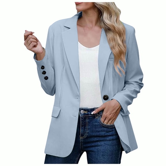 YDFCWXW Women's Ruched Long Sleeve Blazers, Lightweight Slim Fit Jackets for Business Casual Light Blue, M
