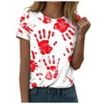 thumbnail image 1 of YDFCWXW Women's Scary Print Cotton Tee - Halloween Party Crew Neck T-Shirt Red, XL, 1 of 6