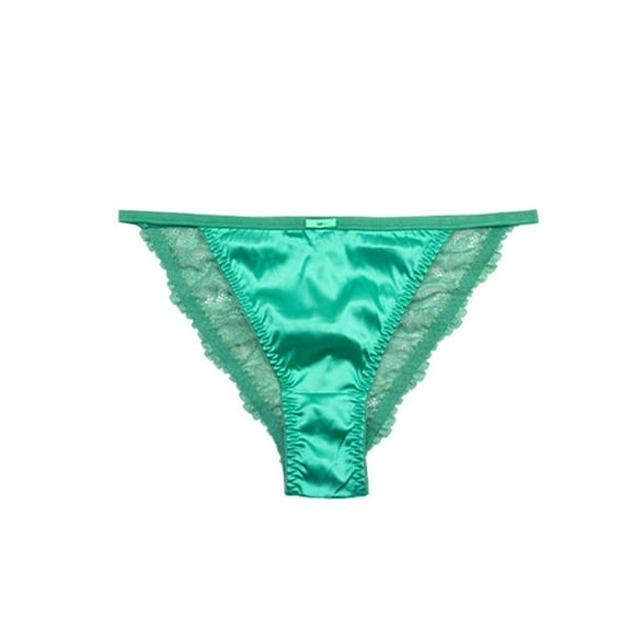 YDFCWXW Women's Sexy Lace Satin Bikini Panties, Low Rise Hipster Cheeky Underwear Silky Lace Briefs Green, L