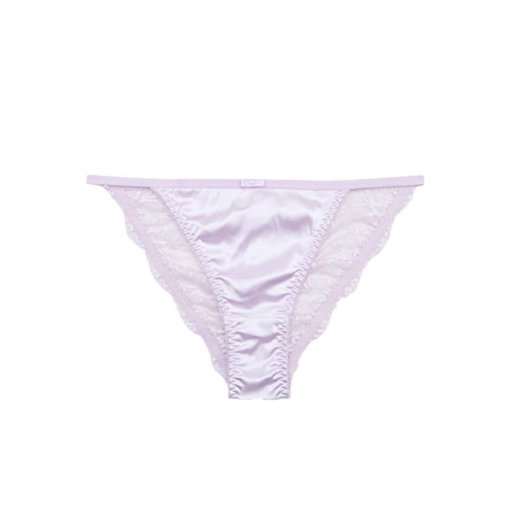 YDFCWXW Women's Sexy Lace Satin Bikini Panties, Low Rise Hipster Cheeky Underwear Silky Lace Briefs Light Purple, L