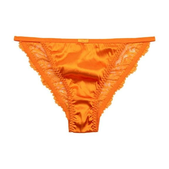YDFCWXW Women's Sexy Lace Satin Bikini Panties, Low Rise Hipster Cheeky Underwear Silky Lace Briefs Orange, L