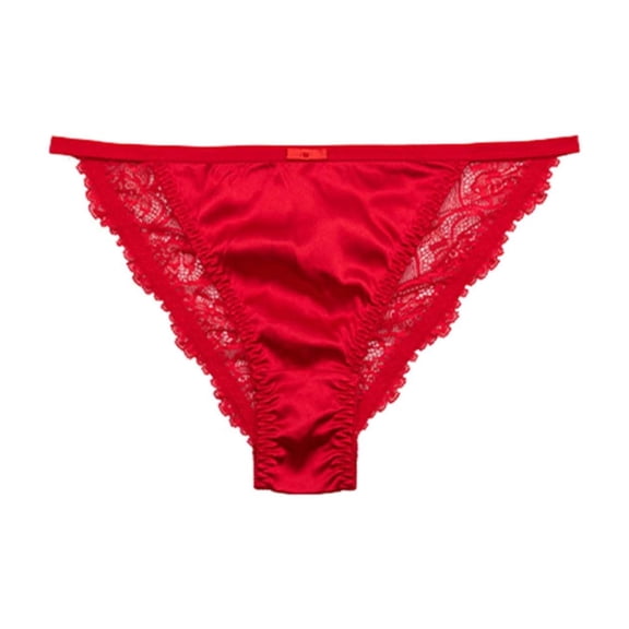 YDFCWXW Women's Sexy Lace Satin Bikini Panties, Low Rise Hipster Cheeky Underwear Silky Lace Briefs Red, M