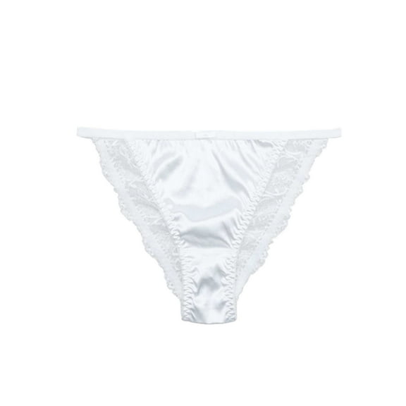 YDFCWXW Women's Sexy Lace Satin Bikini Panties, Low Rise Hipster Cheeky Underwear Silky Lace Briefs White, XL