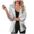 thumbnail image 1 of YDFCWXW Women's Shiny Sequin Open Front Blazer Coat Lapel Long Sleeve Cardigan Jacket 2025 Fall Silver, XL, 1 of 9