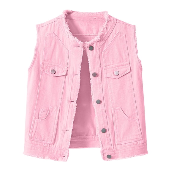 YDFCWXW Women's Solid Color Slim Fit Sleeveless Distressed Denim Jean Vest Jacket （RD1, S）