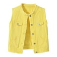 thumbnail image 1 of YDFCWXW Women's Solid Color Slim Fit Sleeveless Distressed Denim Jean Vest Jacket （Yellow, S）, 1 of 3