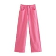 thumbnail image 1 of YDFCWXW Women's Street Style Pants, High Waisted Loose Fit Straight Baggy Denim Trousers (Pink, S), 1 of 3