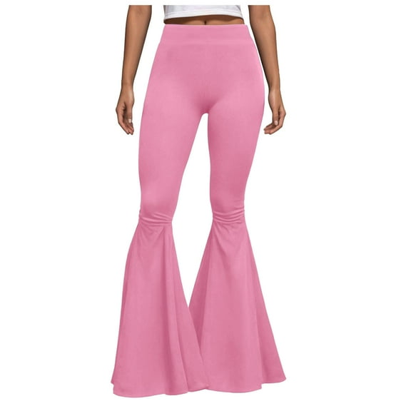 YDFCWXW Women's Stretchy Wide Leg High Waist Bell Bottom Flare Yoga Pants (Pink, XS)