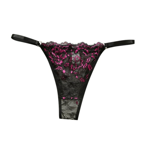 YDFCWXW Women's Thongs T Back Low Waist See Through Panties Seamless Floral Lace Briefs Thongs for Women BK2, S