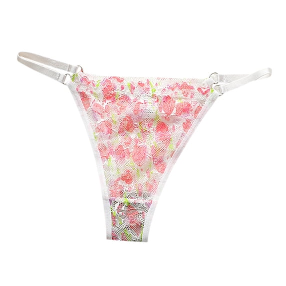 YDFCWXW Women's Thongs T Back Low Waist See Through Panties Seamless Floral Lace Briefs Thongs for Women Pink, M