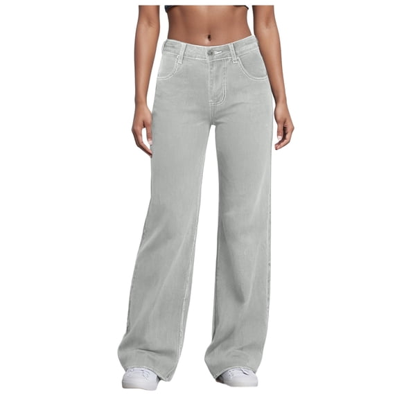 YDFCWXW Women's Trendy Baggy Jeans Wide Straight Leg High Rise Jeans Denim Pants Y2K Trousers (Grey, L)