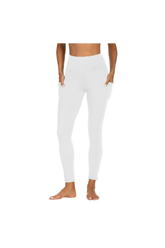 Women's Ultra-Soft Seamless High Waisted Workout Leggings with Pockets, Stretch Yoga Tight Pants (White, S)