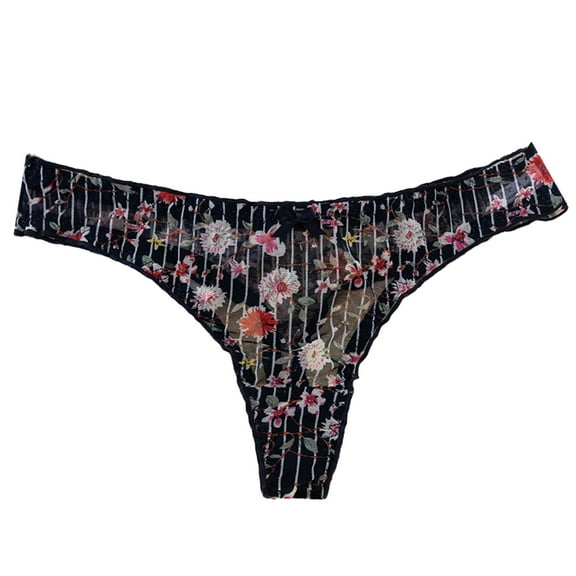 YDFCWXW Women's Underwear Thongs Flower Print Sexy Bikini Lace Trim Cotton Panties Blue, One Size
