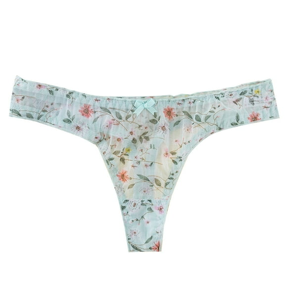 YDFCWXW Women's Underwear Thongs Flower Print Sexy Bikini Lace Trim Cotton Panties Light Green, One Size