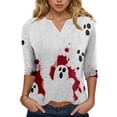 thumbnail image 1 of YDFCWXW Women's V-Neck Halloween Print T-Shirt - 3/4 Sleeve Casual Gothic Tee for Spooky Season White, XL, 1 of 5