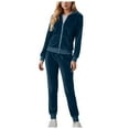 thumbnail image 1 of YDFCWXW Women's Velour Tracksuit 2 Piece Full Zip Hooded Sweatsuits Outfits Velvet Sportswear Jogging Set Dark Blue, XXL, 1 of 4