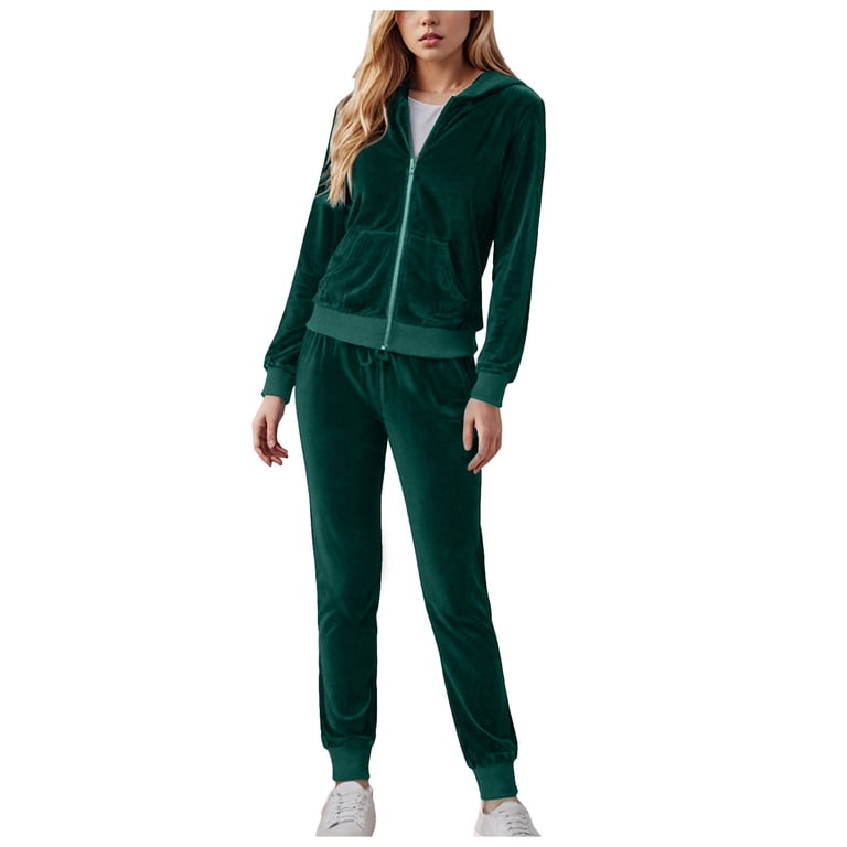 YDFCWXW Women's Velour Tracksuit Piece Full Zip Hooded