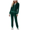 thumbnail image 1 of YDFCWXW Women's Velour Tracksuit 2 Piece Full Zip Hooded Sweatsuits Outfits Velvet Sportswear Jogging Set Green, S, 1 of 4