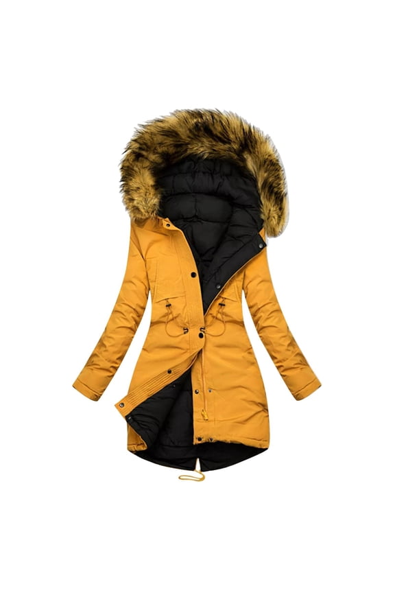 Women's Warm Winter Coat Long Parka Fleece Lined Waterproof Puffer Jacket With Hood Yellow, M