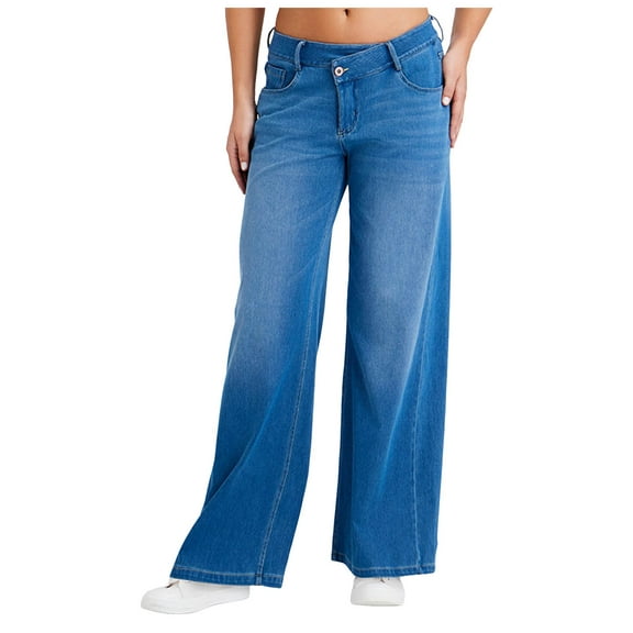 YDFCWXW Women's Wide Leg Denim Jeans | Mid-High Waist Straight Leg Boyfriend Fit | Relaxed Baggy Pants (BU2, S)