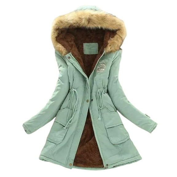 YDFCWXW Women's Winter Coats Fleece Parkas Anoraks Hooded Jacket Coats Light Green, 3XL