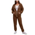thumbnail image 1 of YDFCWXW Womens 2 Piece Outfits Lounge Zip Hoodie Sweatsuit Sets Oversized Sweatshirt Baggy Fall Fashion Sweatpants with Pockets Brown, S, 1 of 4