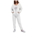 thumbnail image 1 of YDFCWXW Womens 2 Piece Outfits Lounge Zip Hoodie Sweatsuit Sets Oversized Sweatshirt Baggy Fall Fashion Sweatpants with Pockets White, L, 1 of 4