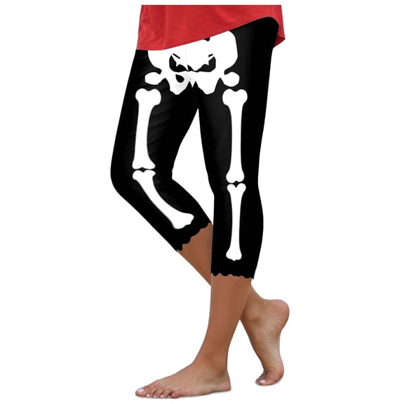 YDFCWXW Womens 2025 Halloween Leggings Printed Stretchy Leggings Yoga Pants Grey, XL