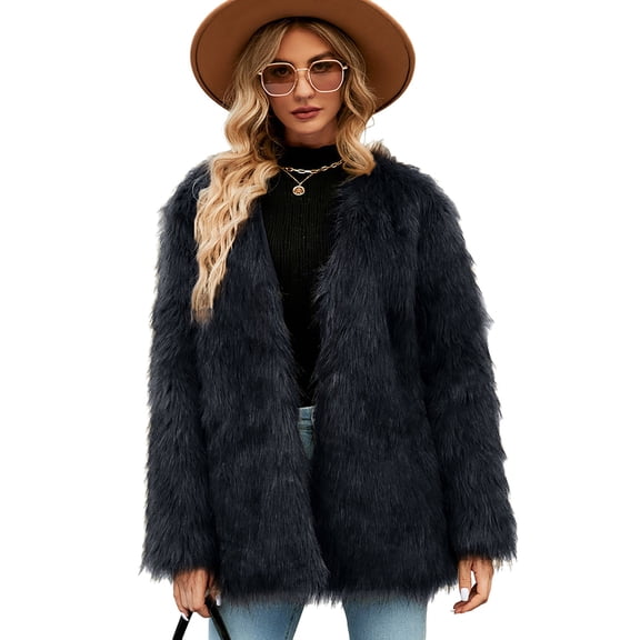 YDFCWXW Womens 2025 Winter Coats Fur Fleece Crop Jacket Long Sleeve Shaggy Warm Outerwear Fall Cardigans Black, S