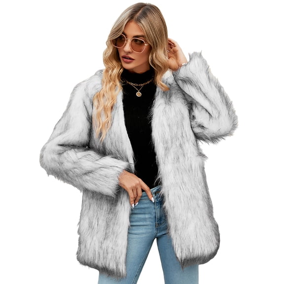 YDFCWXW Womens 2025 Winter Coats Fur Fleece Crop Jacket Long Sleeve Shaggy Warm Outerwear Fall Cardigans White, 3XL