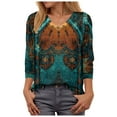 thumbnail image 1 of YDFCWXW Womens 3/4 Sleeve Shirts V Neck Fall Winter Blouses Print Tunic Tops Dark Green, M, 1 of 5