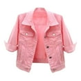 thumbnail image 1 of YDFCWXW Womens 3/4 Sleeve Short Denim Jacket Lapel Button Down Cropped Trucker Jean Jackets Coats (Pink, 3XL), 1 of 3