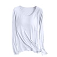 thumbnail image 1 of YDFCWXW Womens Basic Long Sleeve Pajama Tops Built in Bra Crew Neck Comfy Slim Fit Stretch Tees Shirts Top Light Gray, M, 1 of 7