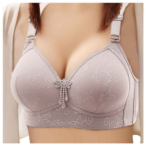 YDFCWXW Womens Bra Sagging Breasts Push Up Wire Free Support Bras Light Purple, 46
